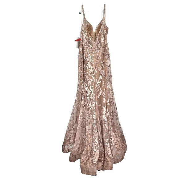 Mac Duggal Women's Plunging Neck Embroidered Gown Dress Size 14 NWT - Picture 5 of 12